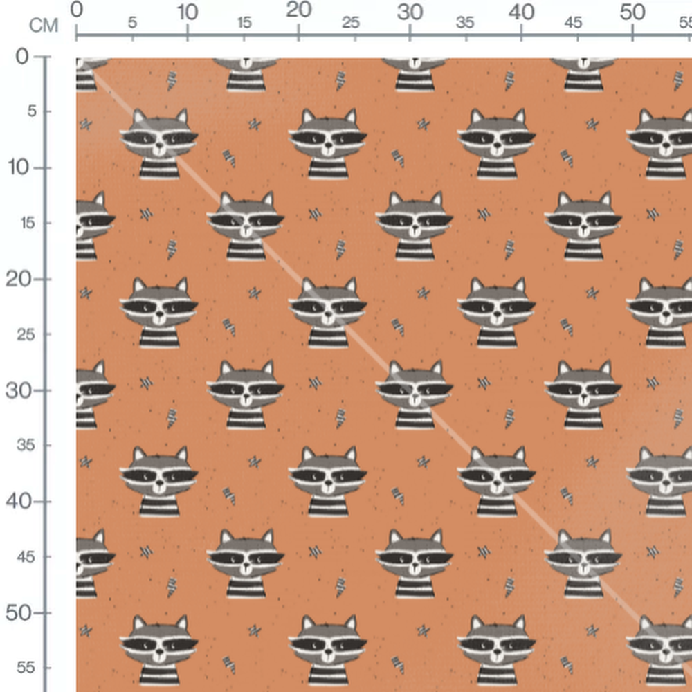Tissu - Raton laveur sur fond orange