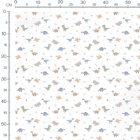 Tissu - Dinosaures pastel sur blanc