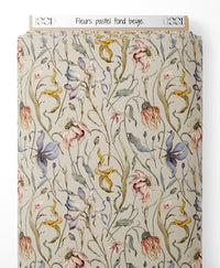 Tissu - Fleurs pastel sur fond beige