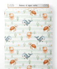 Tissu - Baleines et algues vertes