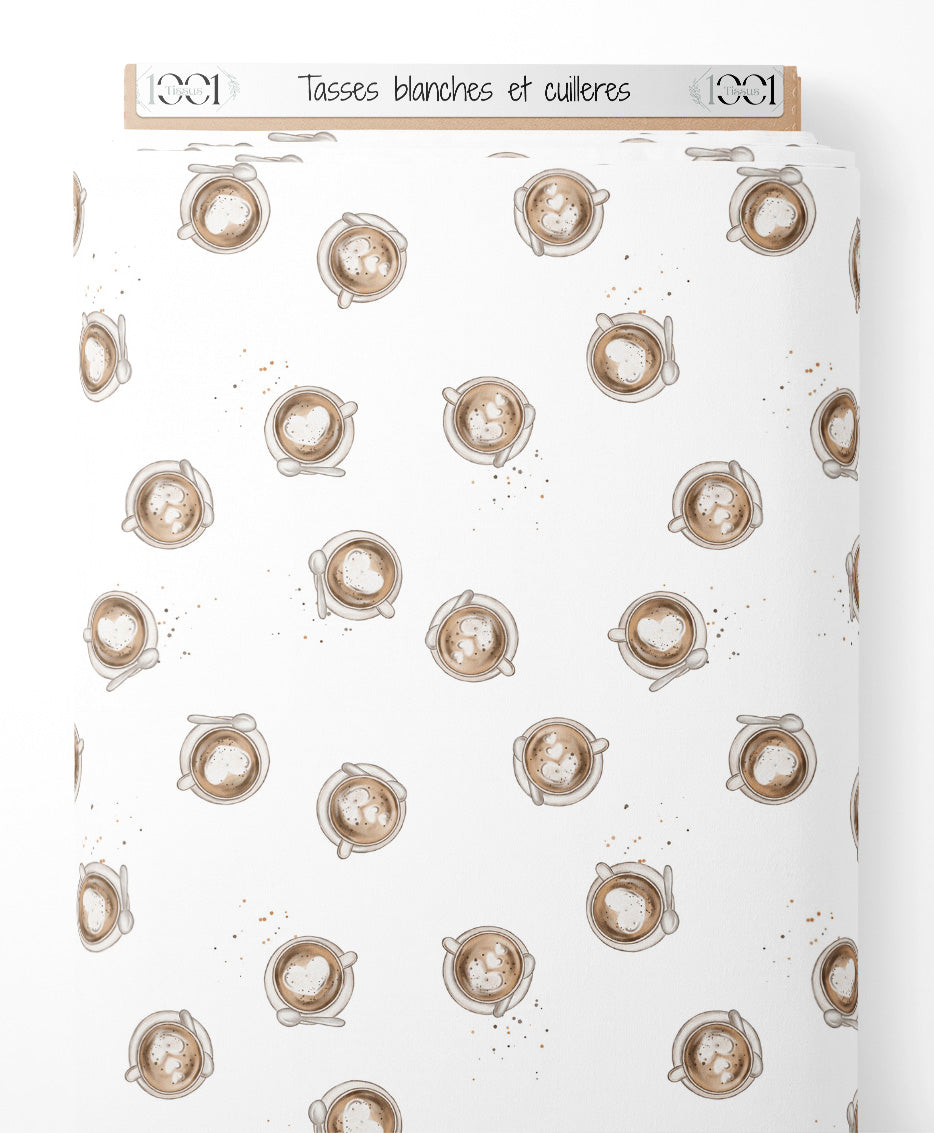 Tissu - Tasses blanches et cuillères