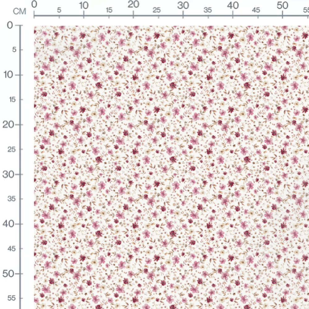 Tissu - Fleurs roses et feuilles marron 3