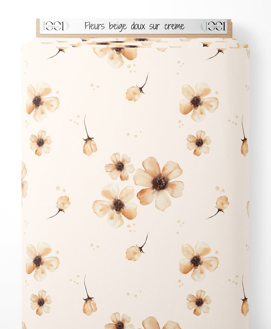 Tissu - Fleurs beige doux sur crème