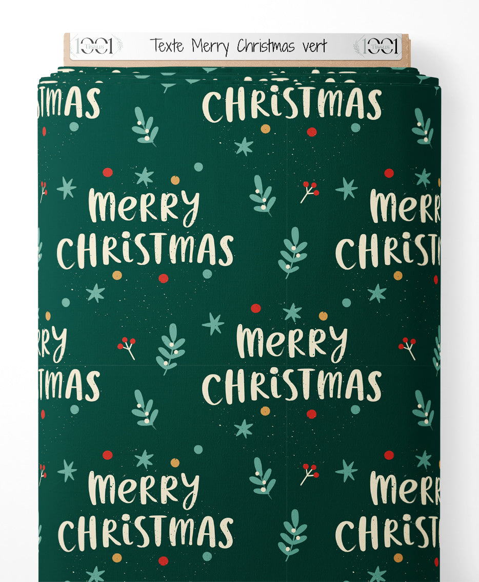 Tissu - Texte Merry Christmas vert