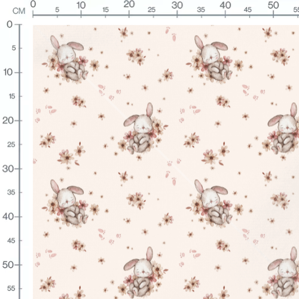 Tissu - Lapins endormis sur fond crème 2