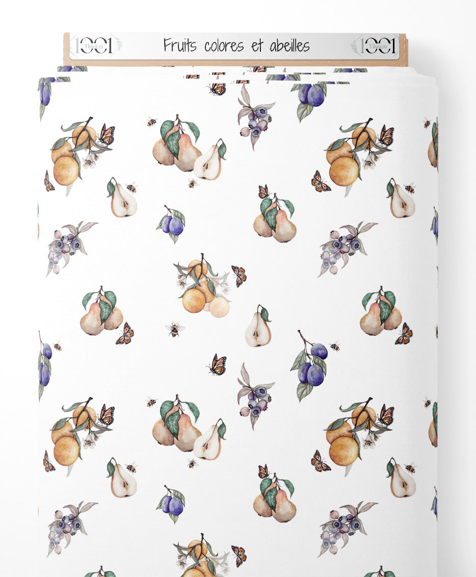 Tissu - Fruits colorés et abeilles