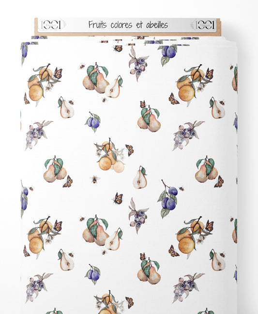 Tissu - Fruits colorés et abeilles