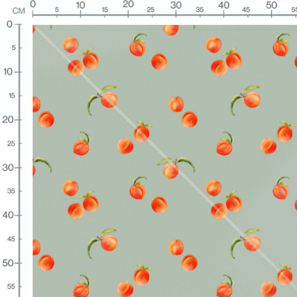 Tissu - Pêches sur fond vert