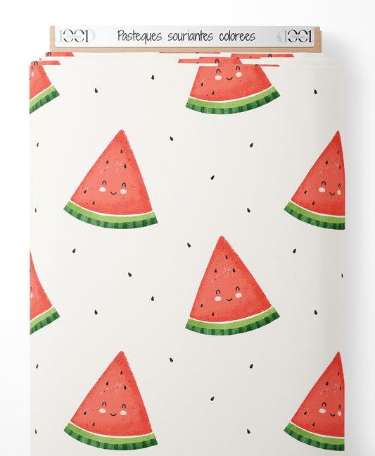 Tissu - Pastèques souriantes colorées