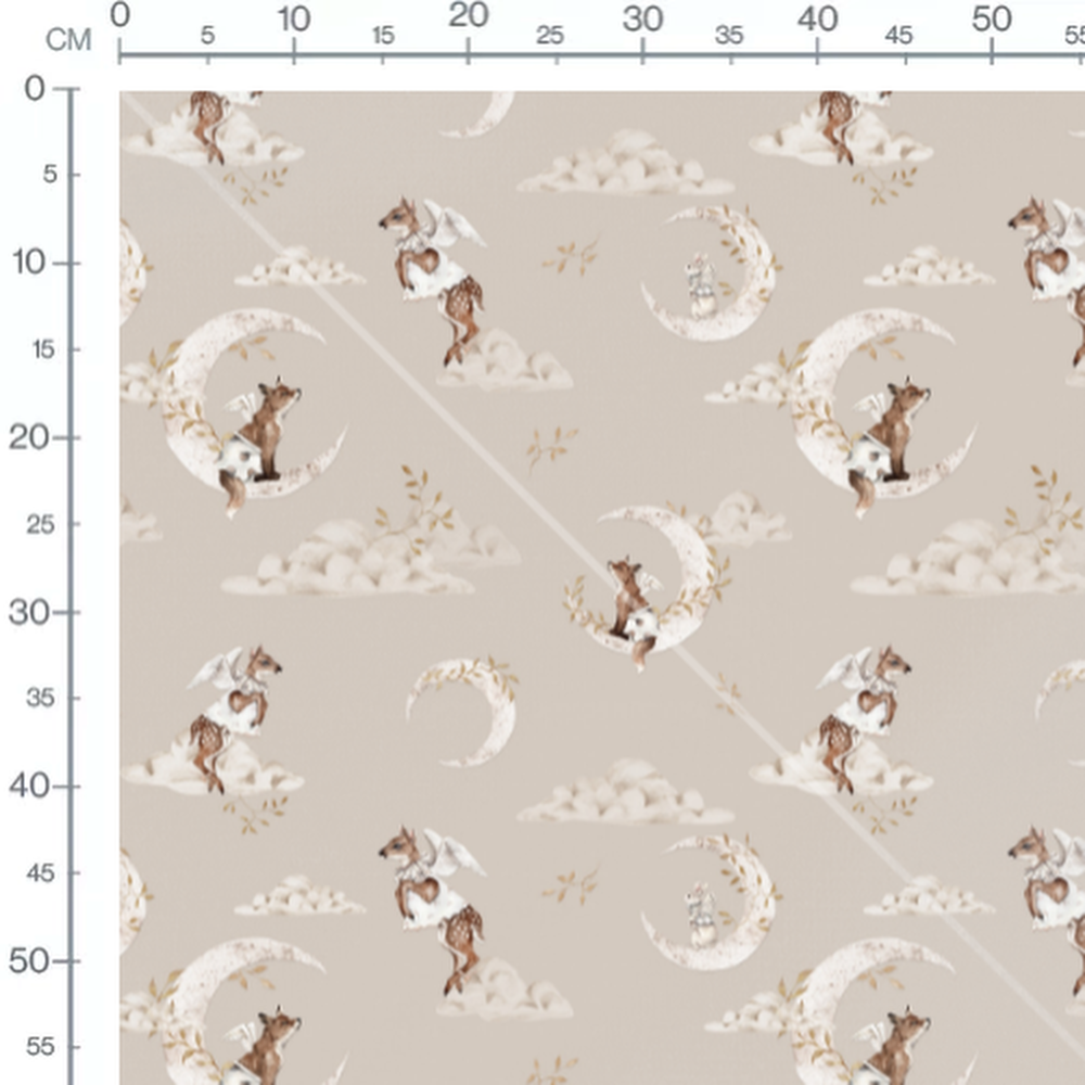 Tissu - Animaux ailés sur croissants dorés