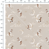 Tissu - Animaux ailés sur croissants dorés