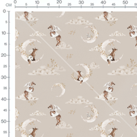 Tissu - Animaux ailés sur croissants dorés