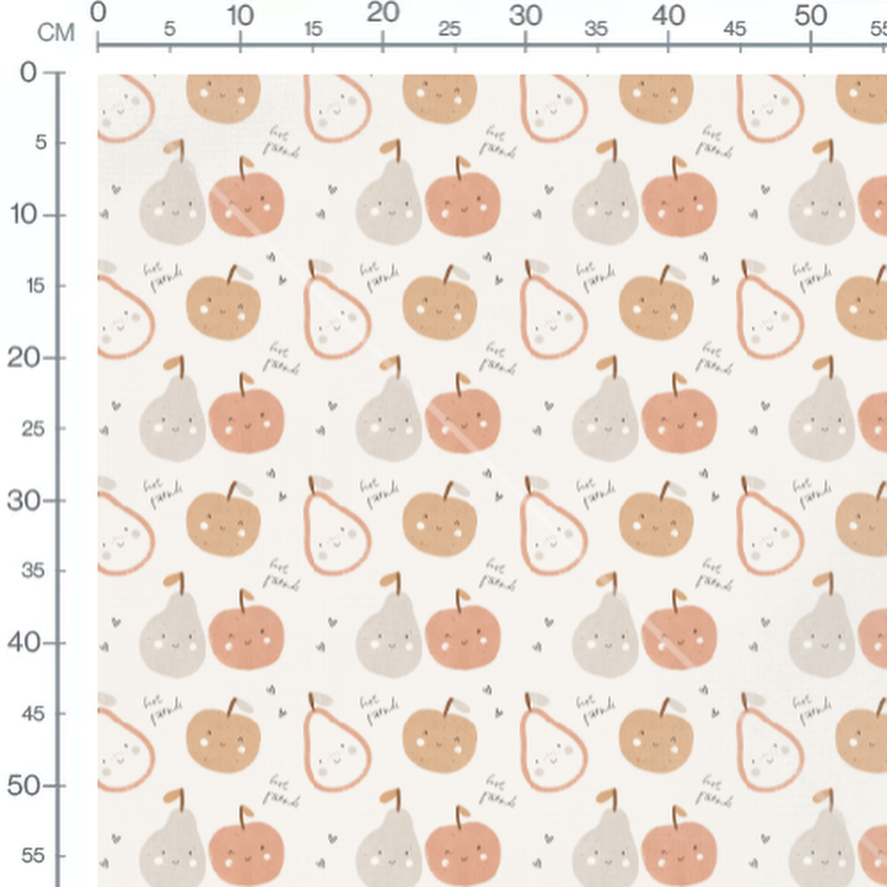 Tissu - Fruits souriants et cœurs