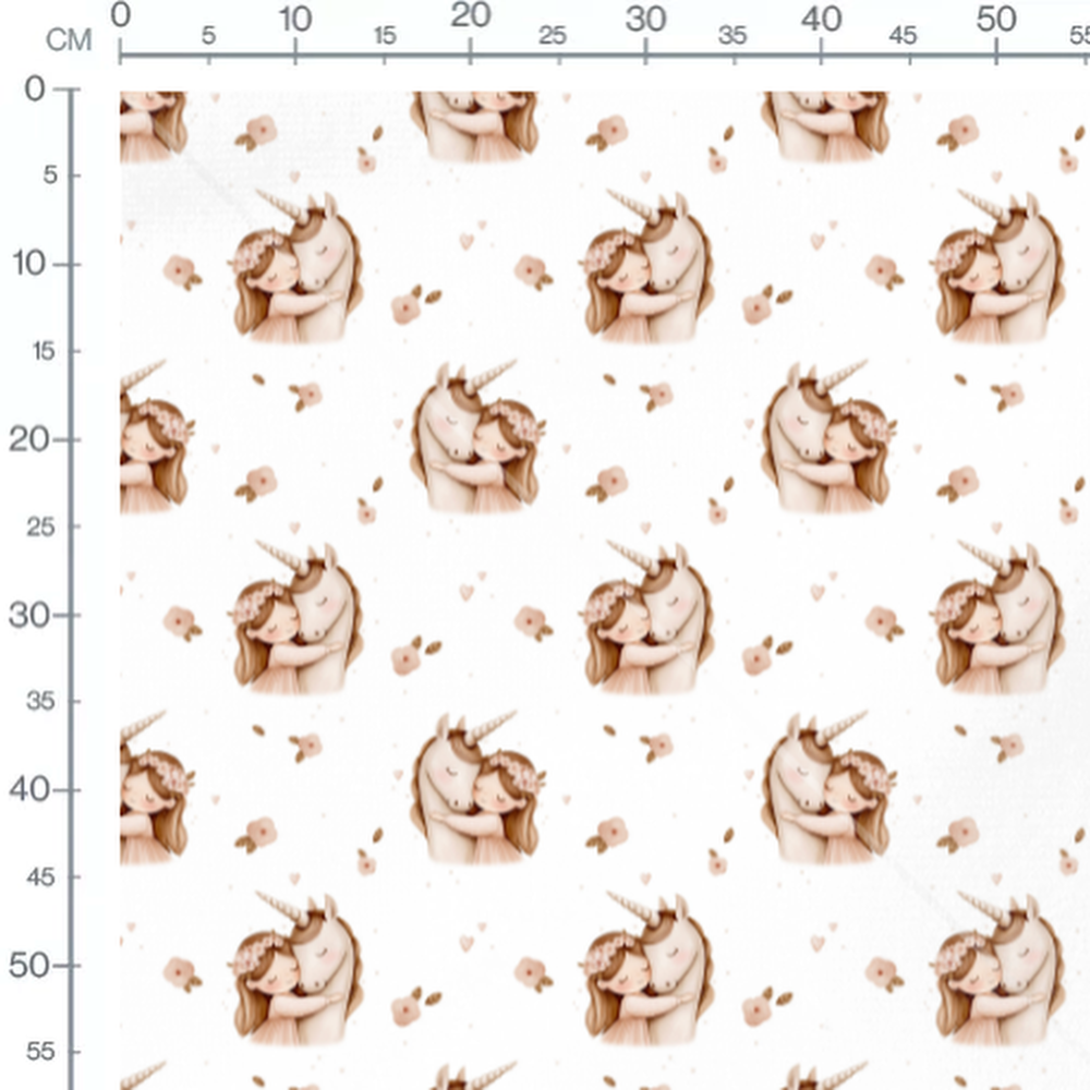 Tissu - Fille câlinant une licorne