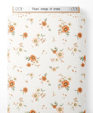 Tissu - Fleurs orange et crème