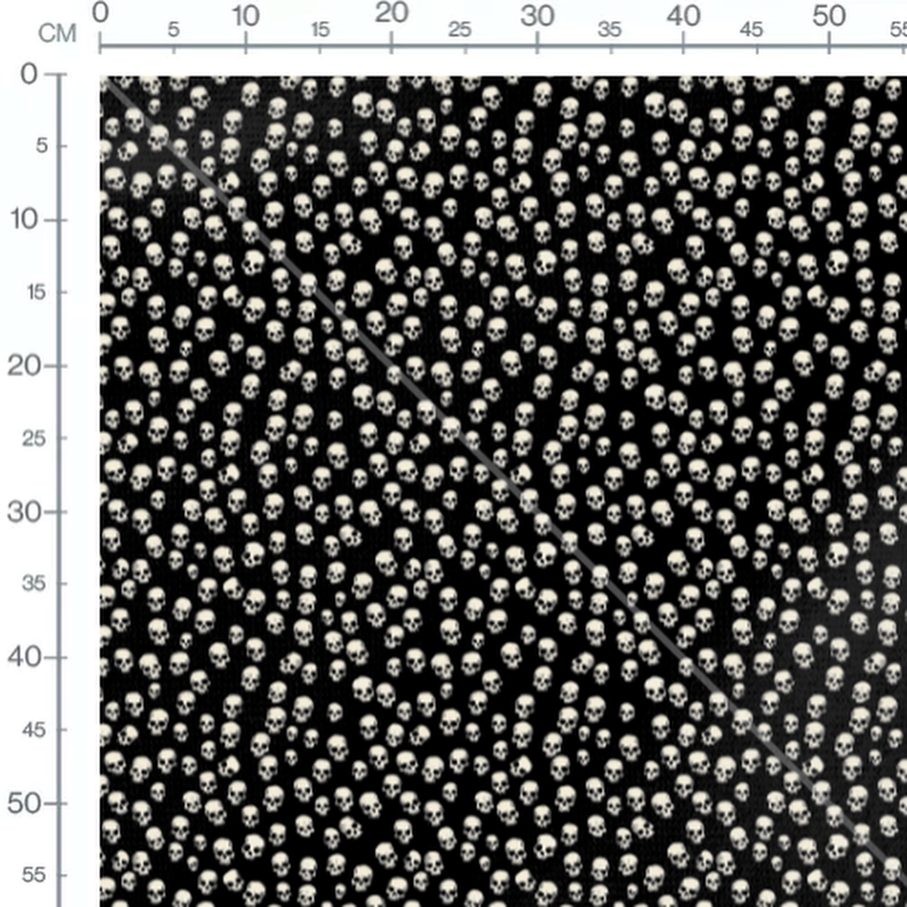 Tissu - Crânes blancs sur fond noir