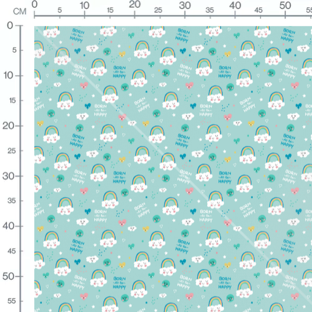 Tissu - Nuages et arc-en-ciel souriants