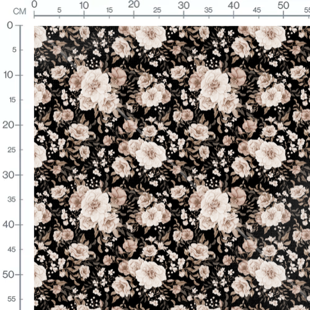 Tissu - Fleurs beige sur noir