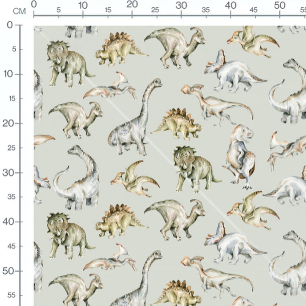 Tissu - Dinosaures aquarelle fond gris