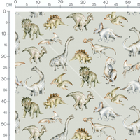 Tissu - Dinosaures aquarelle fond gris