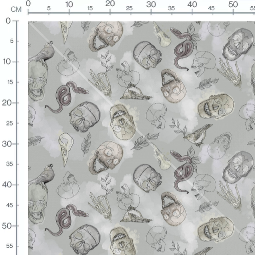 Tissu - Crânes et serpents dessinés