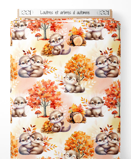 Tissu - Loutres et arbres d'automne