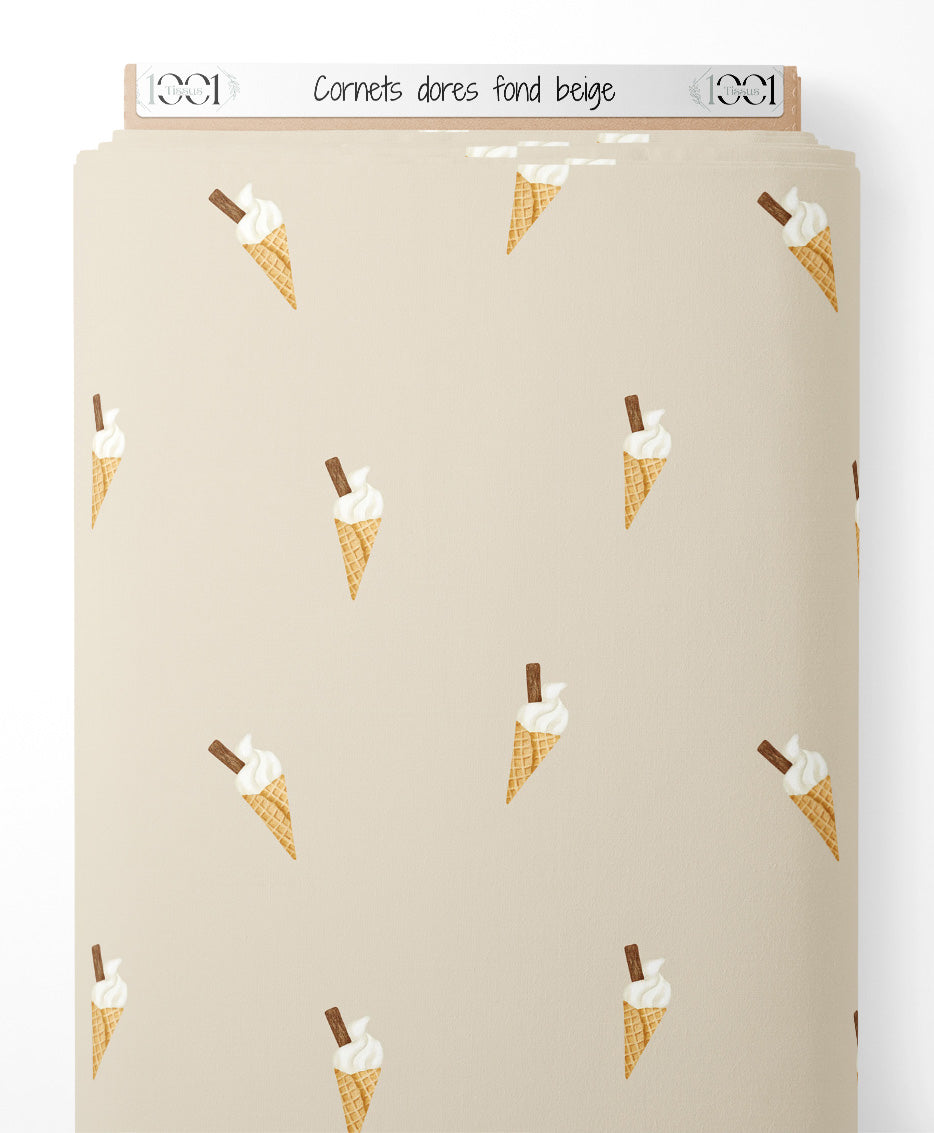 Tissu - Cornets dorés sur fond beige