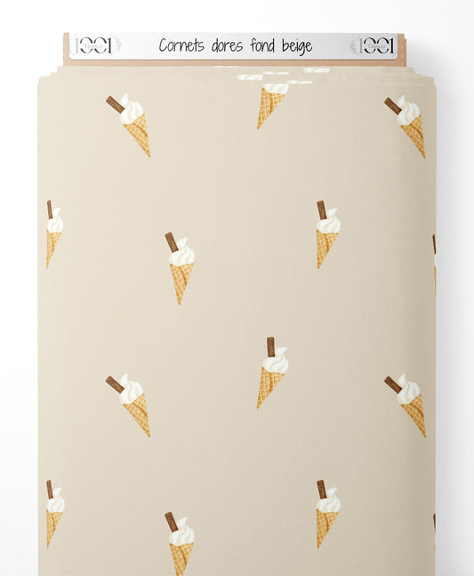 Tissu - Cornets dorés sur fond beige