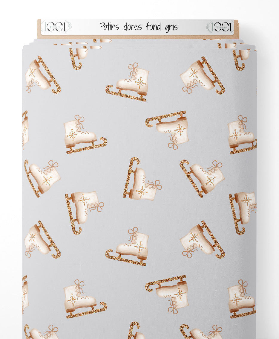 Tissu - Patins dorés sur fond gris