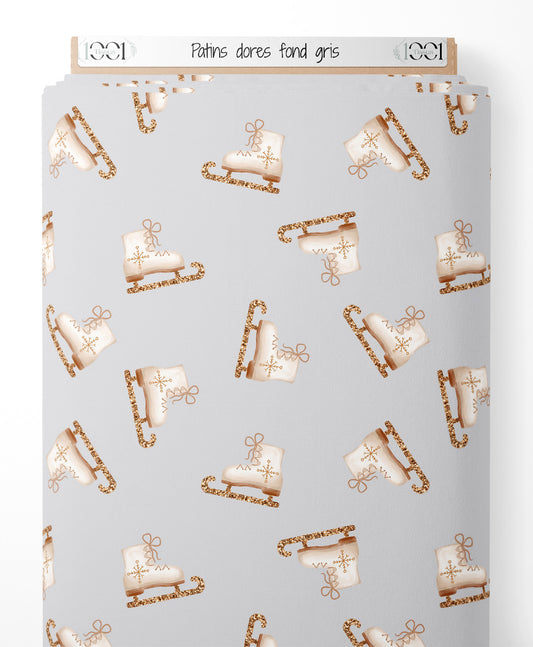 Tissu - Patins dorés sur fond gris