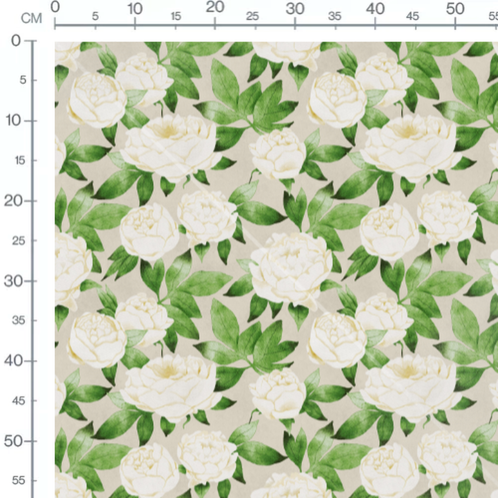 Tissu - Pivoines blanches sur beige