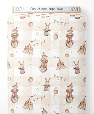 Tissu - Ours et lapins cirque beige