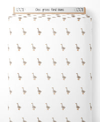 Tissu - Oies grises sur fond blanc