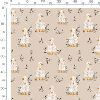 Tissu - Canards avec rubans et fleurs