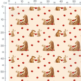Tissu - Ours et lapin avec pommes