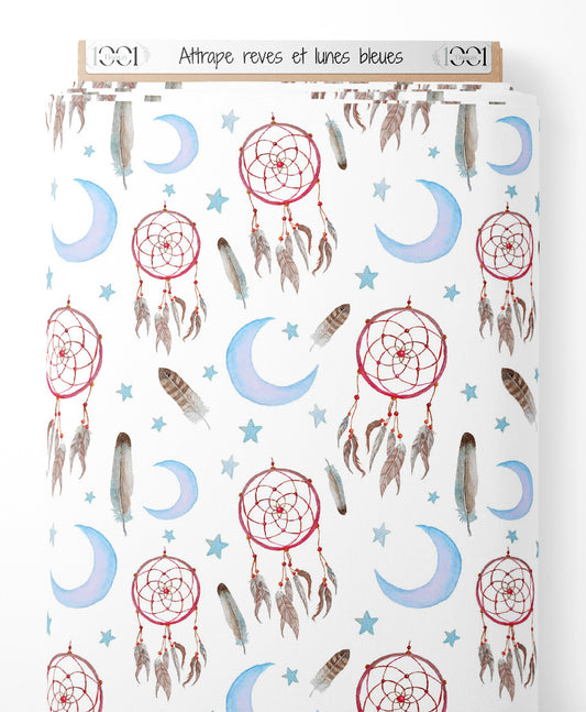 Tissu - Attrape-rêves et lunes bleues