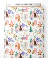 Tissu - Éléments de camping pastel