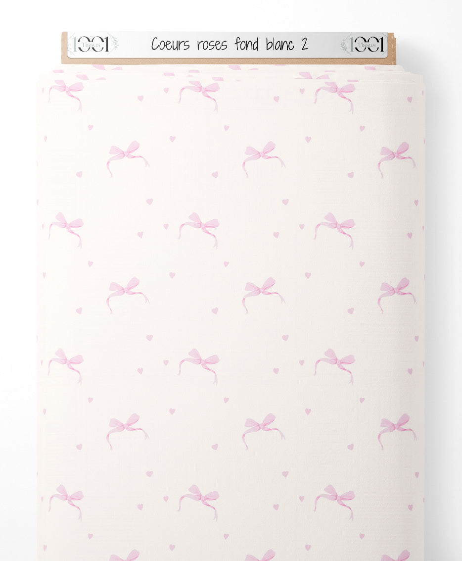Tissu - Cœurs roses sur fond blanc 2
