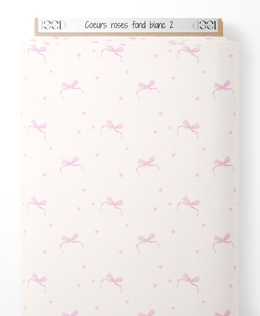 Tissu - Cœurs roses sur fond blanc 2