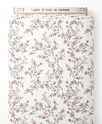 Tissu - Lapins et roses en harmonie
