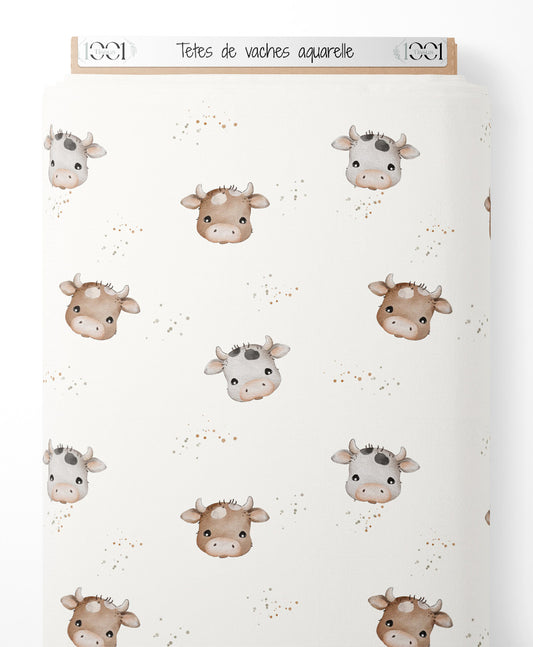Tissu - Têtes de vaches aquarelle