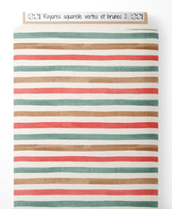 Tissu - Rayures aquarelle vertes et brunes 2