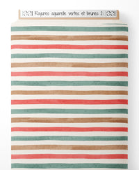 Tissu - Rayures aquarelle vertes et brunes 2