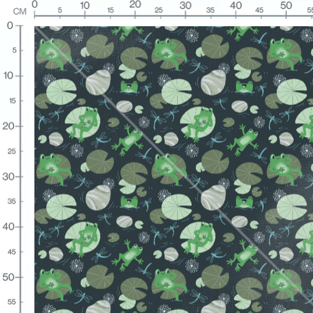 Tissu - Grenouilles et libellules joyeuses