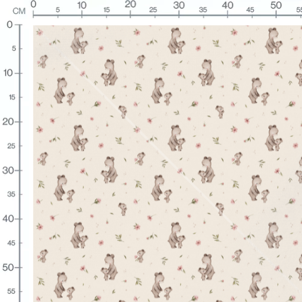 Tissu - Ours bruns et fleurs roses beige 2