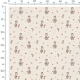 Tissu - Ours bruns et fleurs roses beige 2