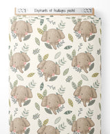 Tissu - Éléphants et feuillages pastel