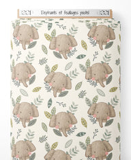 Tissu - Éléphants et feuillages pastel