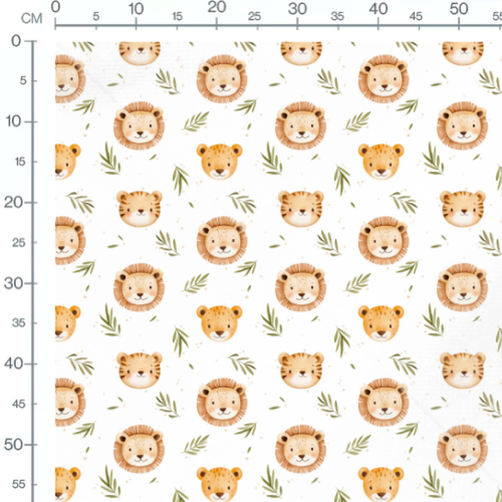 Tissu - Lions et tigres sur blanc