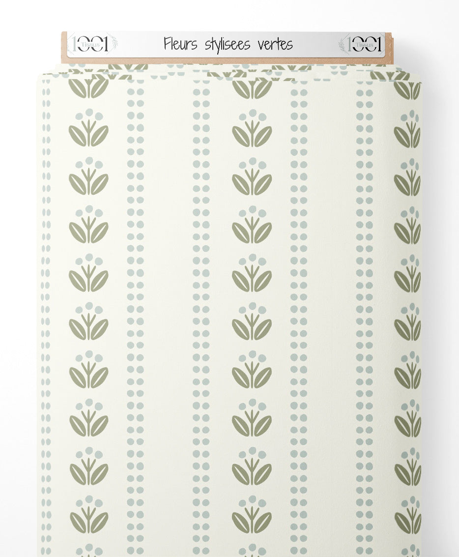 Tissu - Fleurs stylisées vertes